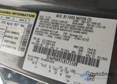 2020 Ford Fusion Titanium из США, поврежденный, VIN 3FA6P0K91LR175109